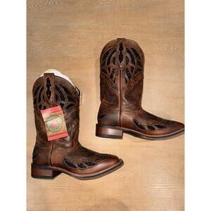 Laredo Ladies Eternity Brown Glitter & Studded Square Toe Boots 9.5 5866 NEW